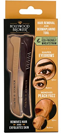 Hollywood Browzer 2er Set Gesichtshaarentferner Rasierer & Dermaplaning Tool für Damen, Augenbrauenrasierer, Peeling & Haarentfernung ohne Schmerzen, mit Schutzhülle (Gold und Schwarz)