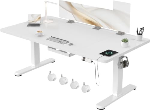 Devoko 160 x 80 cm scrivania regolabile in altezza, Ufficio con quattro sezioni, scrivania per computer con funzione di memoria, Bianco