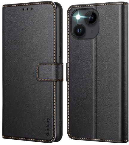 Ganbary Coque pour iPhone 14 / iPhone 13, [Housse en Cuir PU Premium] [Etui à Rabat] [Pochette de Portefeuille], Étui de Protection pour iPhone 14 / iPhone 13 - Noir