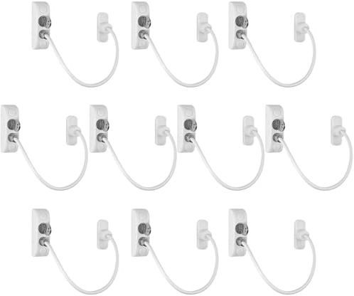 eSynic 10 Packs Window Locks for Upvc Window Durable Window Locks Child Safety Reliable Window Safety Restrictor 19CM/7.5Inch Wire Long Window Security Lock with Screws for Home Office Safety etc
