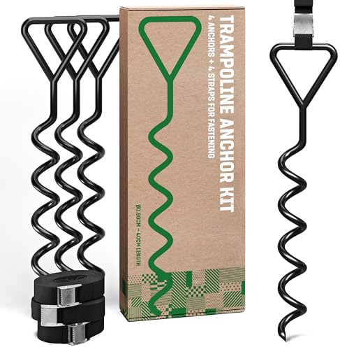 OFFERTA INTRODUTTIVA: Set Di Ancoraggi Per Trampolino (4 Pezzi) - 40 Cm Robusti Per Il Terreno - A Vite Per Un Fissaggio Sicuro Nel Terreno