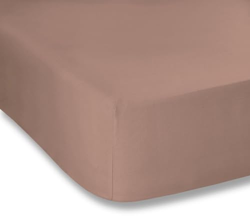 Plain Dyed Rose Spannbettlaken, 135 x 200 cm, 100% Perkal-Baumwolle, Hellbraun