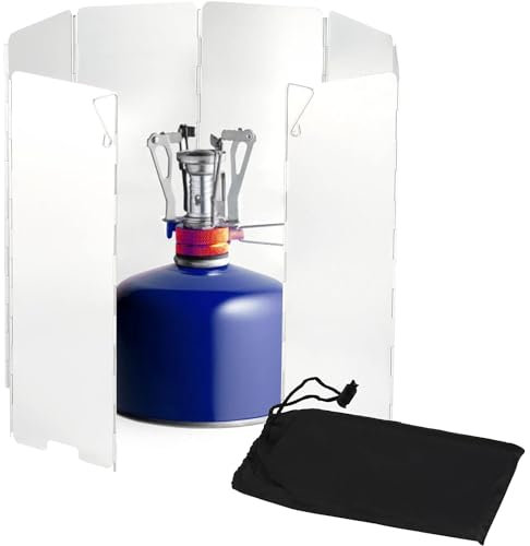 Réchaud à gaz pliable en aluminium avec sac de rangement, protection contre le vent, réchaud de camping, protection contre le vent pour réchaud à gaz et réchaud de camping, 8 plaques
