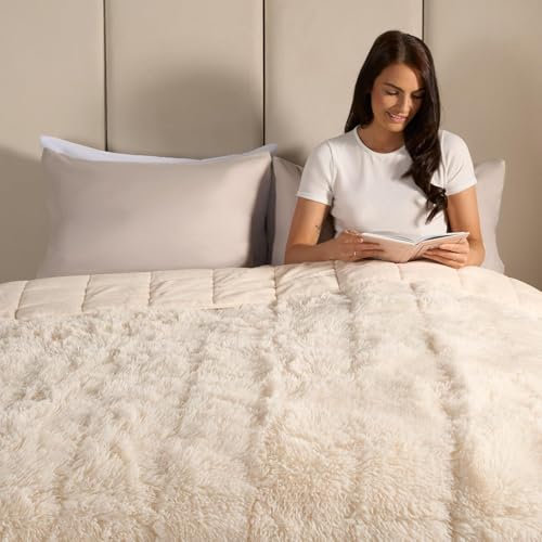 Sienna Fluffy Weighted Blanket 6kg, Shaggy Soft Fleece Single Weighted Blanket Sensory Adults Heavy Sleep Therapy Anxiety Relief Throw - Cream, 125 x 180cm - 6kg