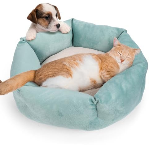 Zvonema Katzenbett, Hundebett, Anti-Rutsch weiche Katzenkorb, waschbar Hundebett kleine Hunde, Premium Plüsch Haustierbett, Katzenschlafplatz für Katzen Indoor, Katzenkissen Rund Kuschelbett