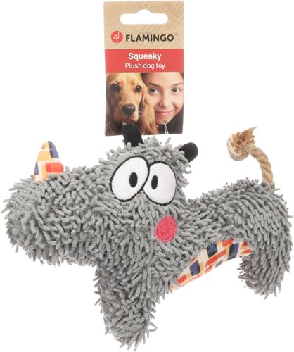 FLAMINGO Jouet pour Chiens Saffia Rhinocéros - 22x5,5x16,5cm - avec Corde et couinement - Résistant et Amusant pour Mastication et Jeux Actifs