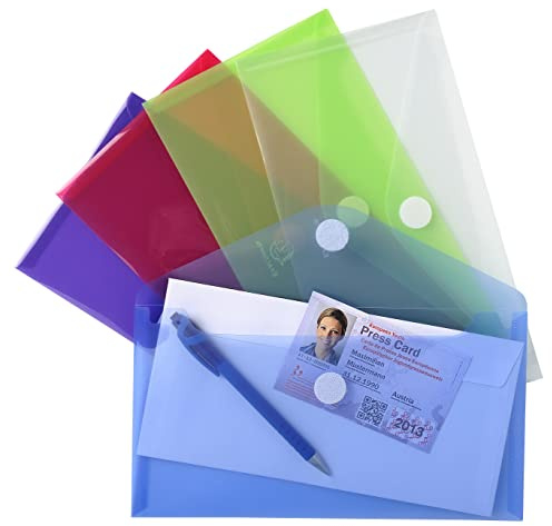 Exacompta - Ref. 56510E - kartong med 50 kuvertfickor, kardborreknäppning och flik - tillverkad av mjuk PP - Storlek på en ficka: 25 x 13,5 cm - format för arkivering 24 x 13 cm - diverse färger