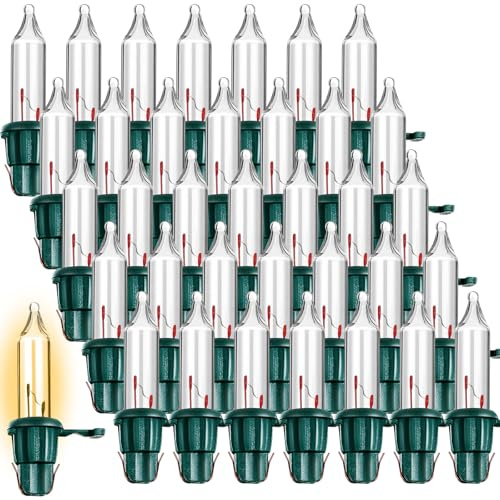 Mudder 120 mini lampadine di ricambio natalizie con base verde per albero di Natale a incandescenza, lampadine di ricambio per decorazioni natalizie per interni ed esterni (bianco caldo, 6 V x 0,08 A)