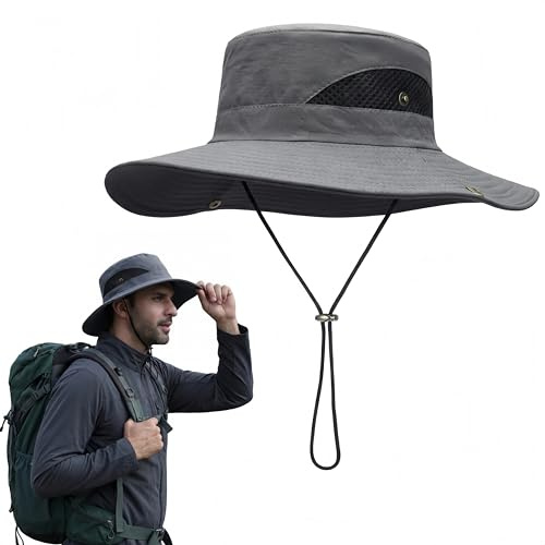 SDXCJY Wide Brim Sun Hat, Waterproof Breathable Foldable Bucket Boonie Hat for Men Women, Adjustable Chin Strap for Fishing Hiking Beach Garden Outdoor