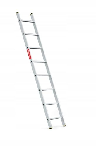 BAULICH - Scala In Alluminio - 1x8 - Impermeabile, Professionale, per la Casa, il Giardino, I Lavori di Ristrutturazione, la Fattoria, Piedini Antiscivolo, Pioli Scanalati, 3kg, con Gancio