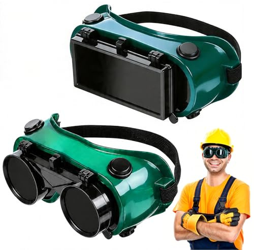 QingWing 2 pezzi Occhiali da Saldatura, Occhiali da Saldatura Ribaltabili con Lenti Trasparenti e Nere e Fascia Elastica, Antipolvere e Antiscintilla, per Applicazioni Industriali e Professionali
