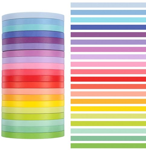 Skrfren 20 Rolls Washi Tape Set, 5mm Rainbow Pastel Colors Thin Decorative Masking Tape, Assorted Colorful Skinny Craft Tapes, Aesthetic Set for Journal, Planner, DIY, Scrapbooking, Gift Wrapping