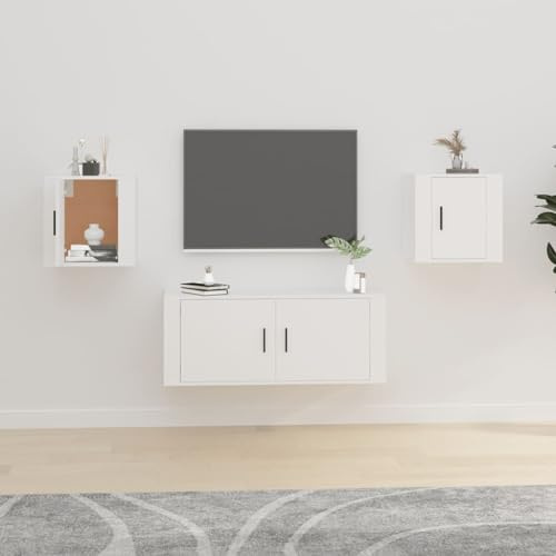Boltkex 2 TV-väggskåp, set vitt trämaterial vardera 40 x 34,5 x 40 cm, väggmonterad mediemöbler med förvaringsfack för mottagare, vardagsrum hemmabio ordning