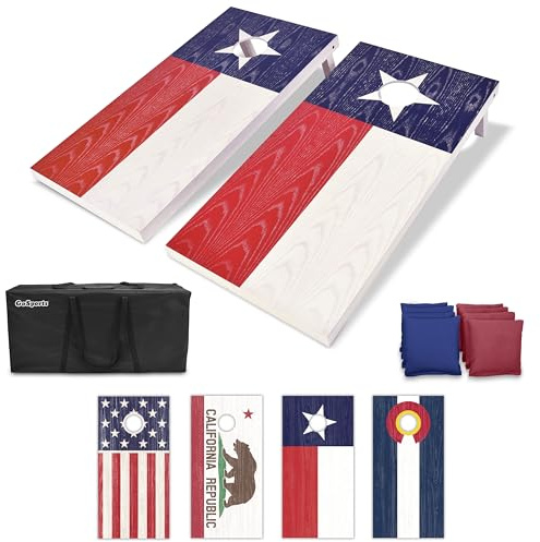 GoSports Flaggserie set med trä – välj amerikansk flagga eller statsflaggor – inkluderar två regleringsstorlekar 1,2 m x 0,6 m brädor, 8 bönpåsar, bärväska och regler
