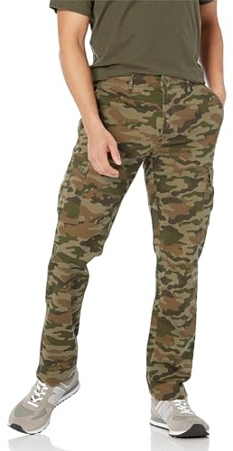 Amazon Essentials Pantalón Cargo, elástico y de Corte Ajustado (Disponible en Tallas Grandes y Largos Especiales) Hombre, Verde Camuflaje, 32W / 28L