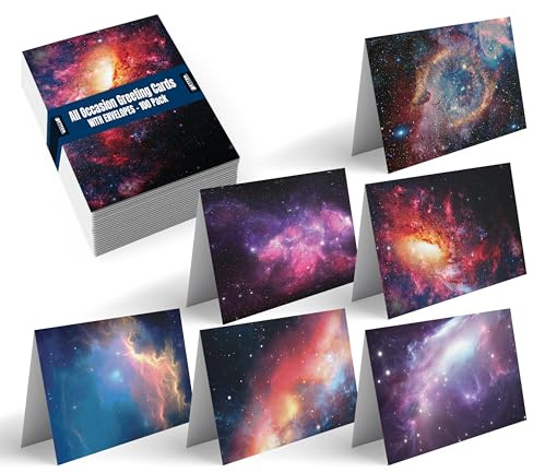 Better Office Products 50-Pack All Occasion Greeting Cards Box Set, 4 x 6 inch, 50 Assorted Blank Note Cards & 50 Envelopes, 6 Cosmic Galaxy Designs, Blank Inside, 50 Pack