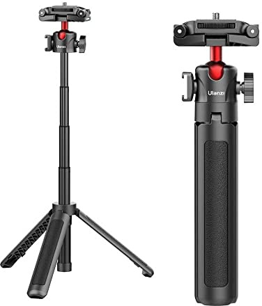 UURig Mini trépied extensible MT-16 - 4 niveaux - Tête sphérique 360° - Chaussure froide - Léger - Noir/rouge