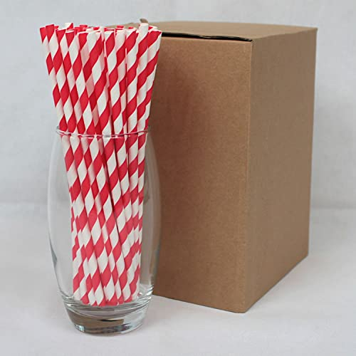 Bright Red Striped Paper Straws (6mm x 200mm) - Pack Size 500 - FSC Certified/Food Safe/PFAS Free/Biodegradable/Eco-Friendly/Durable/Suitable for All Occasions