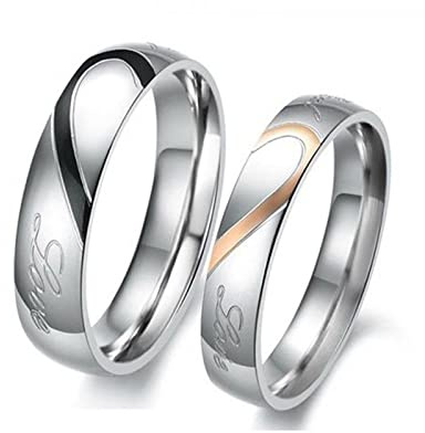 Jeulia Bagues du Couple Cœur Bicolore en Acier au Titane Deux Tons Empilables Bague de Fiançailles pour Femme Homme Promesse Engagement Bijoux Cadeau pour Elle Filles (Fait sur mesure, Couple)