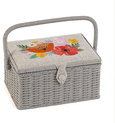 Hobby Gift Scatola da cucito media, coperchio ricamato, fiori di campo