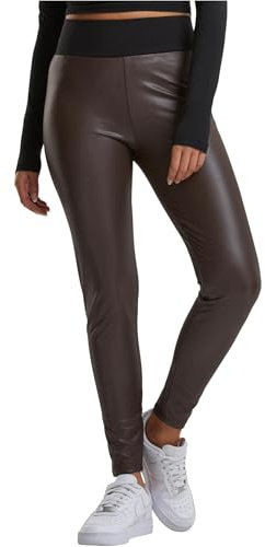 Urban Classics Women's Leggings with High Waist-Ladies Faux Leather Treggins Yoga Pants, Brown, XS