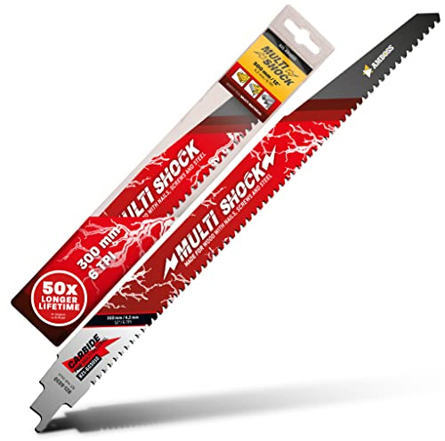 AMBOSS MULTI SHOCK - 1x Säbelsägeblatt Länge 300 mm / 6 ZpZ - ideal für Holz mit Nägeln und Holz mit Schrauben sowie Stahl - Multi Material