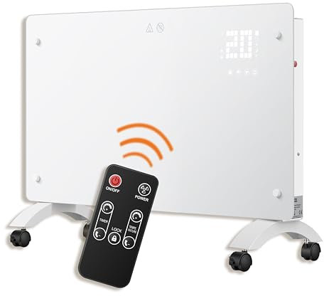 DONYER POWER 1500W Convector Heater, Ultra-thin Wall-mounted or Freestanding, Remote Controlled, 24H Timer Ultra-white Glass Panel