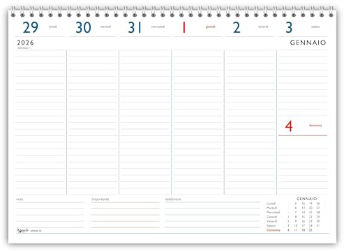 Agende Planner Planning Settimanale 2026 LIFE Spiralato, Formato A4 21x30 cm, Festivi Evidenziati, Sezioni Note