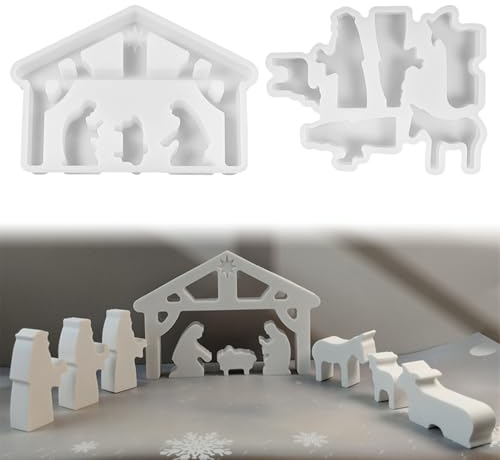 Silikonformen Gießformen Hausförmige Krippenform, Krippe Silikonform, Silikon Gießform Krippe, 3D Weihnachtskrippe Silikonformen, Gießformen Silikon Gipsformen Zum Gießen für DIY Kerzen,Gips,Handwerk