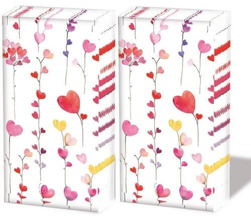 20 einzelne Taschentücher Liebe Bunte Herzenlinie. 2 Packungen mit 10 einzelnen Papiertaschentücher bedruckt als Geschenk.