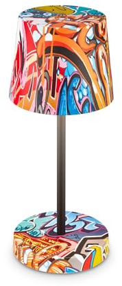 BRILONER - LED Tischlampe kabellos IP44 mit Touch, dimmbar in Stufen, Spritzwasserschutz, Nachttischlampe, Leselampe, LED Lampe, Campinglampe, Tischleuchte, Outdoor Lampe, 26x10,5cm, Graffiti Motiv