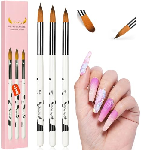 URAQT 3ST Akryl Nagelborste, Nail Art Borstar Set, Nail Art Pens Nail Art Tips Builder Brush, Professionell Manikyr Borrritningsborste Nail Art Verktyg för DIY Nail Art Designs, Vit | Nagelborstar Set Nagelborstar Set Nagelborstar Lämplig för salong hem manikyr kvinna(vit)
