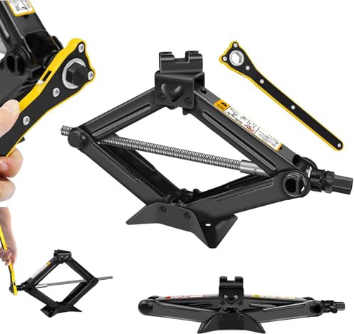 2Ton Car Lifting Scissor Jack with Ratchet, Universal Heavy Duty Steel Scissor Jack, Lifting Height 11-39CM Car Lift Jacks, Suitable for Cars and SUV Universal Cars Emergency Kit, Black