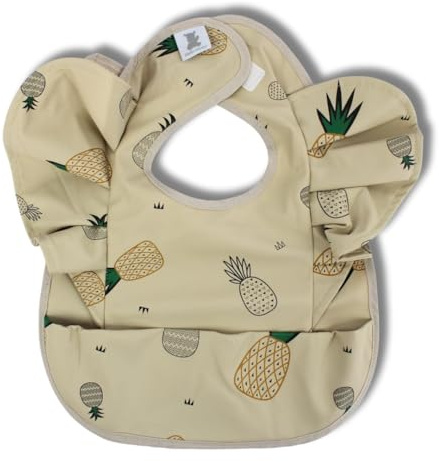 Hello Hippo - Vattentät haklapp med återställningsficka - elegant babyskydd | vattentät haklapp unisex 4–12 månader | justerbar stängning, Frostad ananas, Ananas