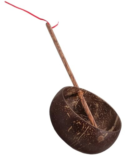 Ipetboom Coconut Shell Long Handle Ladle 15 Inch Water Dipper Spoon for Bath Sauna Kitchen Outdoor Use Multi-Functional Scooping Spoon