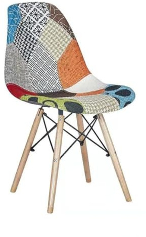 buybuy KIT 12 Sedie Serie Picasso in PP con Seduta in Spugna Ricoperta con Stoffa in Stile Patchwork, Piedi in Legno di Faggio e Metallo