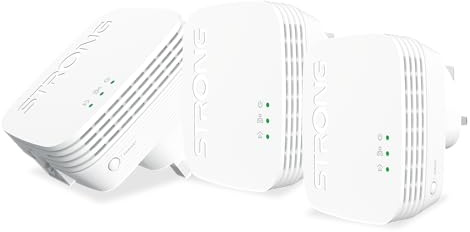STRONG POWERL1000TRIMINIUK AV1000 Mini Powerline Adapter Starter Kit, Pack of 3, Up to 300m Range, No Configuration Required, UK Plug White
