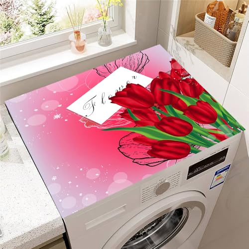 Highdi Tappetino Antiscivolo, Fiori di tulipano 3D Copri Lavatrice Antiscivolo,Tappetino Superiore Lavatrice Universale, per Copertura Frigorifero Protezione (Rosa,50x50cm)