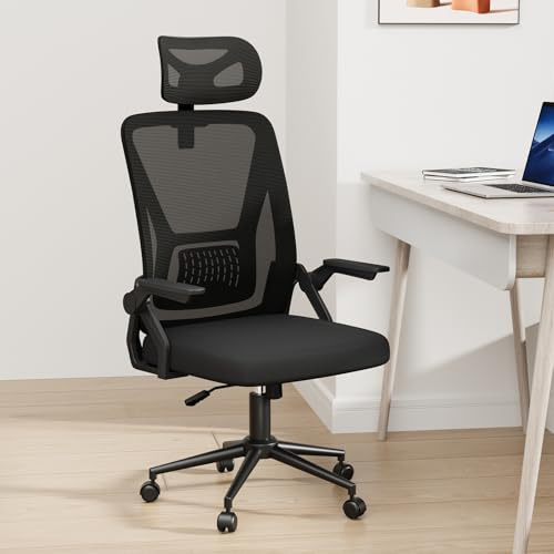 naspaluro Mesh Ergonomic Office Chair for Desk with Flip-up Armrests/Lumbar Support/Adjustable Headrest/Metal Claw, Comfy Swivel Heavy Duty Computer Study Chairs, Black Work PC Chair For Home Office