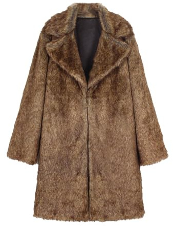Abrigo de piel sintética para mujer largo - Chaqueta de felpa para mujer invierno abierta en la parte delantera abrigo de transición con cuello de solapa chaqueta de peluche abrigo de piel sintética
