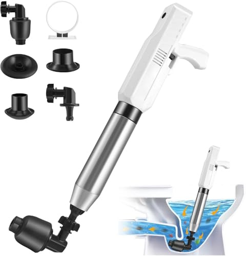 VeftBltrem Déboucheur WC Électrique avec 4 Embouts, Électrique Déboucheur à Ventouse 0-8bar, Deboucheur Toilette, Deboucheur Canalisation Haute Pression, pour Toilettes, Évier, Douche, Bain, Lavabo