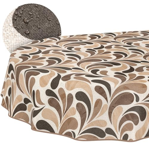ANRO Nappe enduite Gouttes Beige avec Ourlet Ovale 180x140 cm Anti-Taches | avec ourlet passepoilé – lavable à 30 °C – idéale pour jardin, terrasse et salle à manger – linge de table en tissu enduit