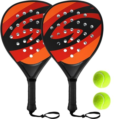 Padelracket-set med 2 - ABS-yta & EVA-skumkärna, strandpadelracketar för nybörjare, inklusive 2 bollar & transportväska - utomhus, sand, bakgård, poolnöje