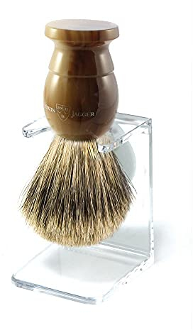 Edwin Jagger 1EJ872SDS Mittel Bester Dachs Rasierpinsel und Ständer, Nachahmung Licht Horn zur Verwendung mit Rasiercreme oder Seife für Männer