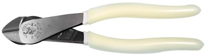 Klein Tools D248-8-GLW Pliers, Made in USA, Hi-Viz Diagonal Cutting Pliers with Angled Head, Short Jaws, and Glow in the Dark Handles, 8-Inch