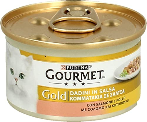 Gourmet Purina Gold Wet Cat Food Cubes in Sauce with Salmon and Chicken - 24 x 85 g Tins (Pack of 24 x 85 g)
