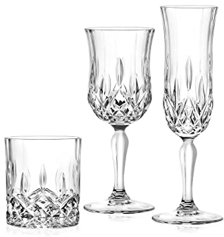 RCR cristalleria Set de 18 pièces (6 flûtes, 6 verres à eau, 6 verres à vin), verres en cristal de la gamme Opera, fabriqués en Italie