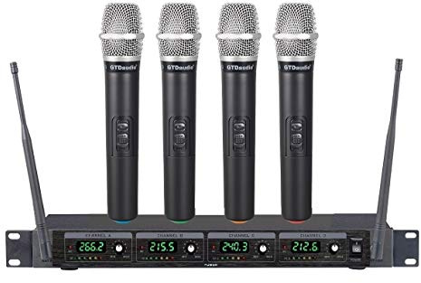 GTDaudio 4 Handheld Wireless Microphone Cordless mics System, Ideal for Church, Karaoke, Dj Party, Range up to 300 ft,