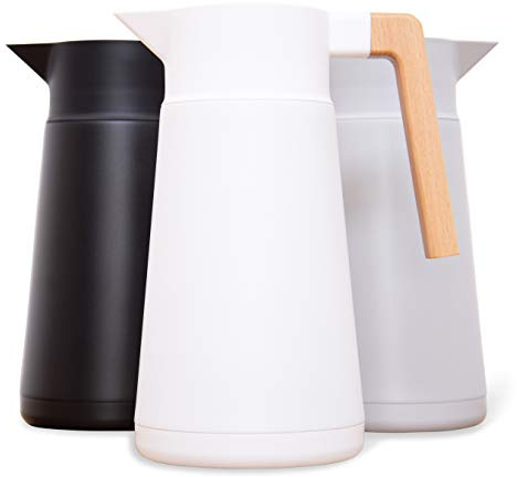 Hastings Collective Thermal Coffee Carafe 68 Oz - Large Stainless Steel Insulated Carafe - 2 Liter Double Walled Vacuum Thermos Coffee and Beverage Dispenser with Tea Infuser and Strainer (White)