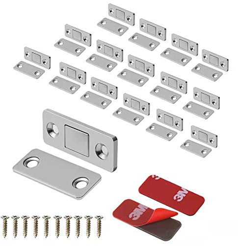 Mousike Magnetisk dörrfångare ultratunna skåpmagneter rostfritt stål låda magnethake för skjutdörrsstängning, köksskåp, skåp, garderobsstängare (16-pack, silver)